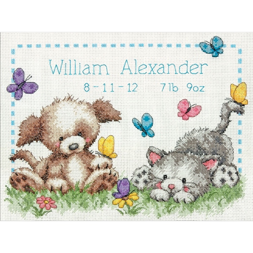 Pet Friends Birth Record (14 Count) - Cross Stitch Kit