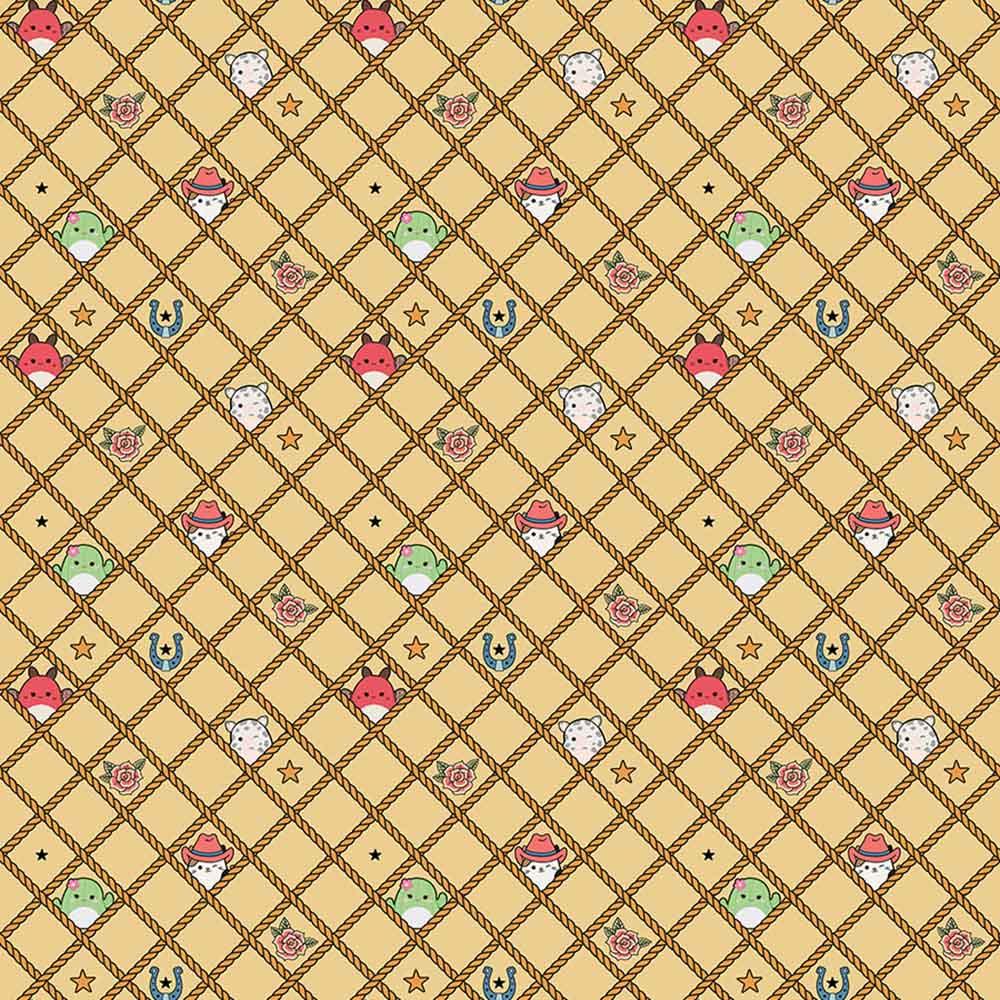 Northcott Fabrics - Original Squishmallows - Rodeo - Rope Lattice - Gold - Yardage