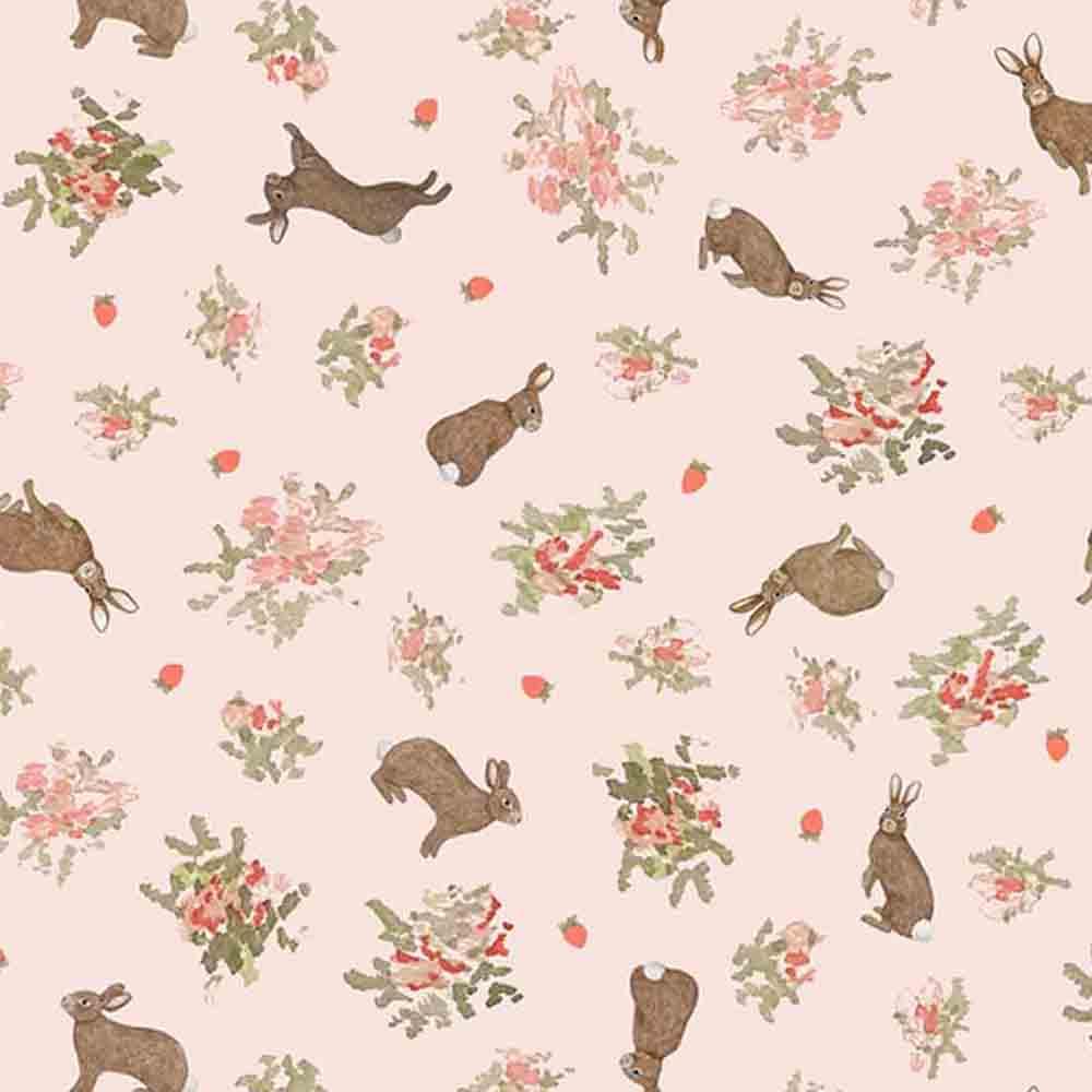 Henry Glass Fabrics - Strawberry Lane by Dawn Rosengren - Digital Collection - Tossed Bunnies - Pink - Yardage