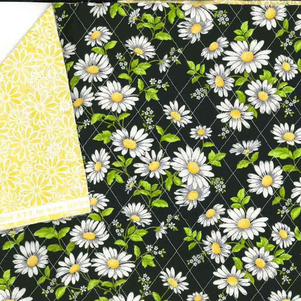 Fabric Traditions - Double Faced Quilts - PreQuilted Double Sided Cotton - Daises - Black & Yellow - Yardage