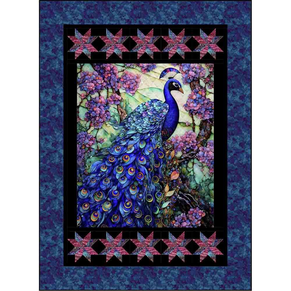 Peacock and Stars - Castilleja Cotton - Peacock In The Garden by Peggy Collins - Camelot Fabrics - Panel Quilt Kit