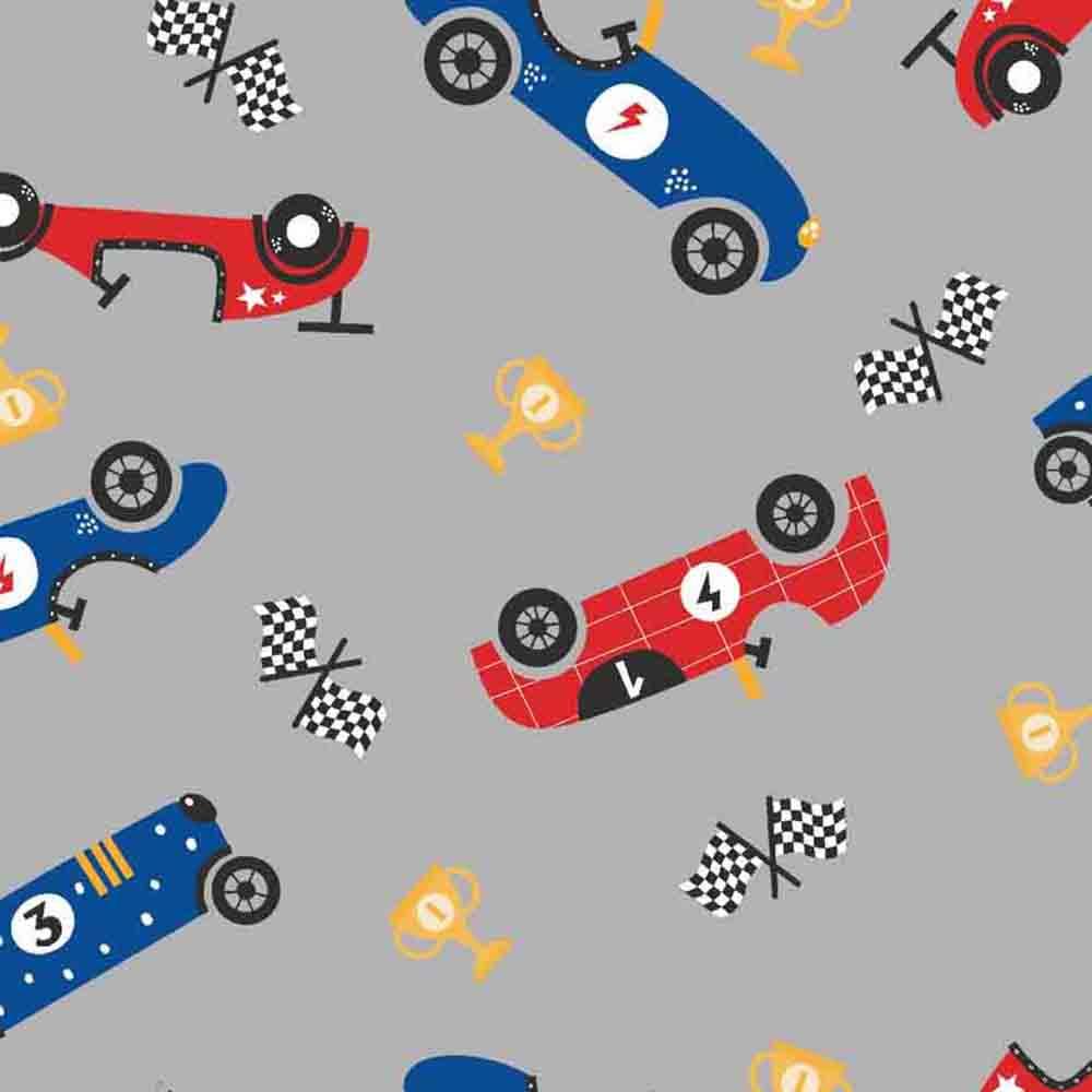 A.E. Nathan - Comfy Flannel Prints - 100% Cotton - Classic Racecars - Gray - Yardage