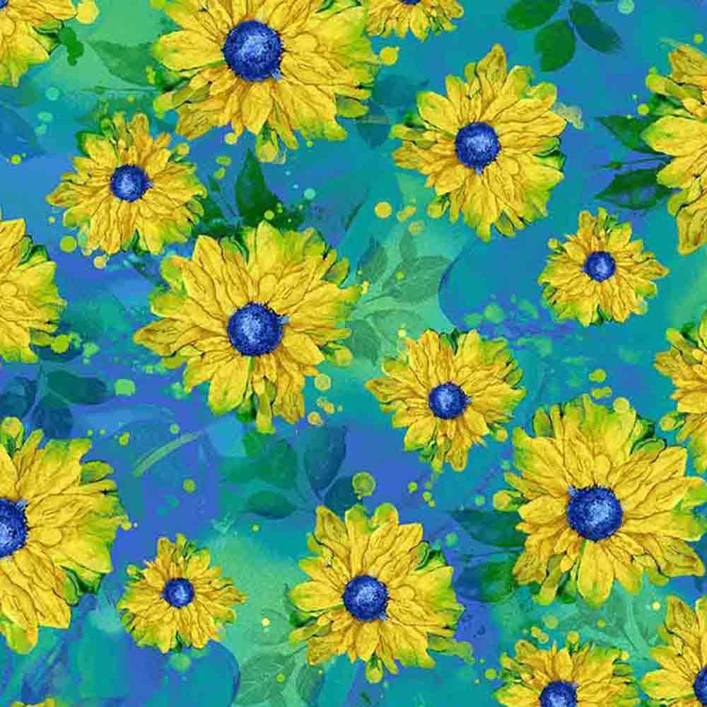 Timeless Treasures - Provence by Chong-a Hwang - Digital Collection - Tossed Sunflowers - Blue/Green - Yardage