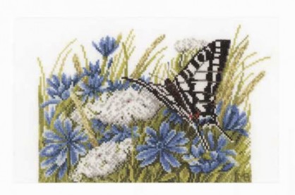 Swallowtail and Cornflowers (27 Count) - Counted Cross Stitch Kit
