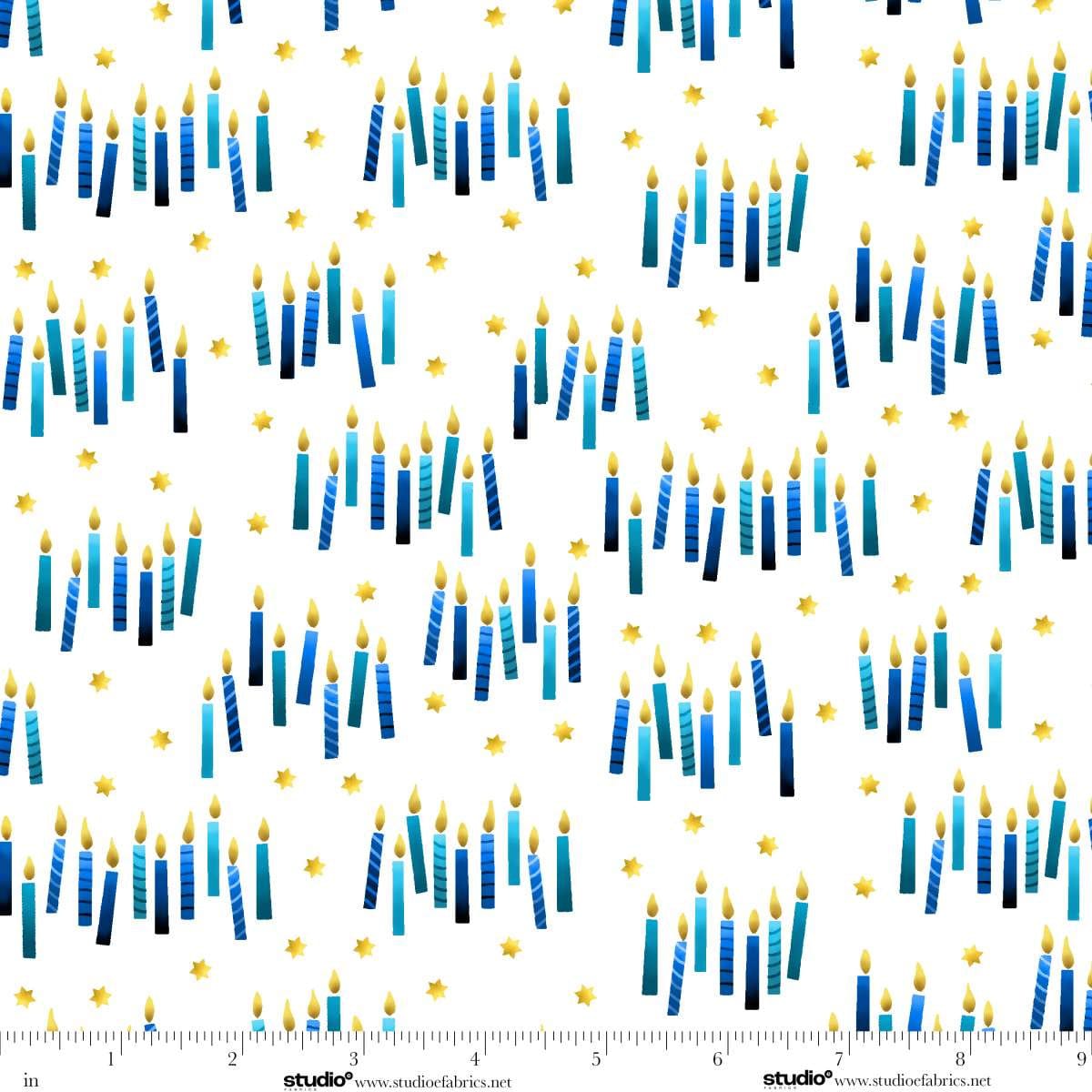 A Celebration of Light Candles White Chelsea DesignWorks Studio E Cotton Fabric SE-8968-01