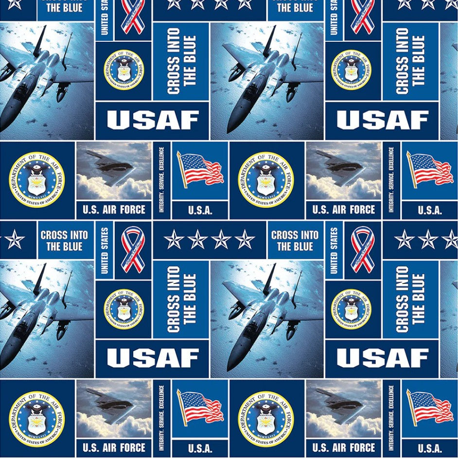 Air Force Military Geometric FLEECE Sykel Enterprises Polyester FLEECE Fabric SYK-012-AF