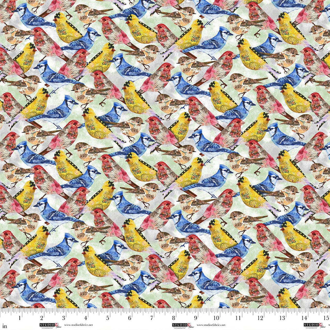 Air Mail Bird Crowd Multi Nancy Smith Studio E Cotton Fabric SE-8500-278