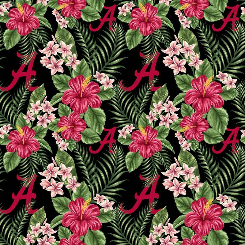 Alabama Crimson Tide NCAA College Tropical Palm Allover Sykel Cotton Fabric AL-1174
