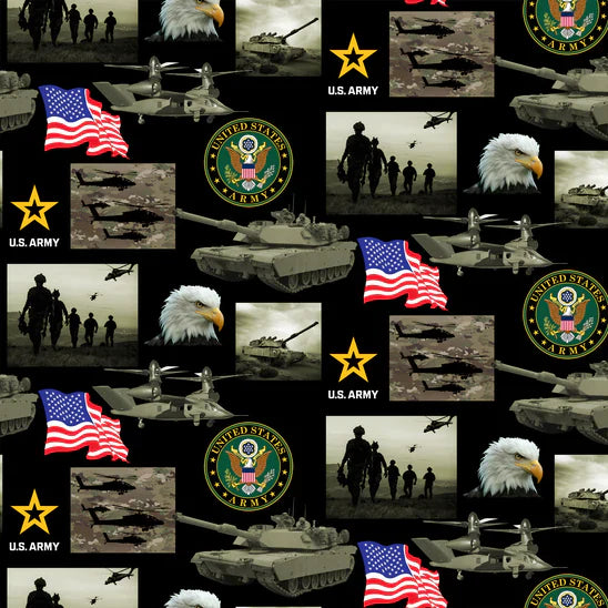 Army USA Military Armed Forces Block Black Sykel Enterprises Cotton Fabric SYK-021-2A