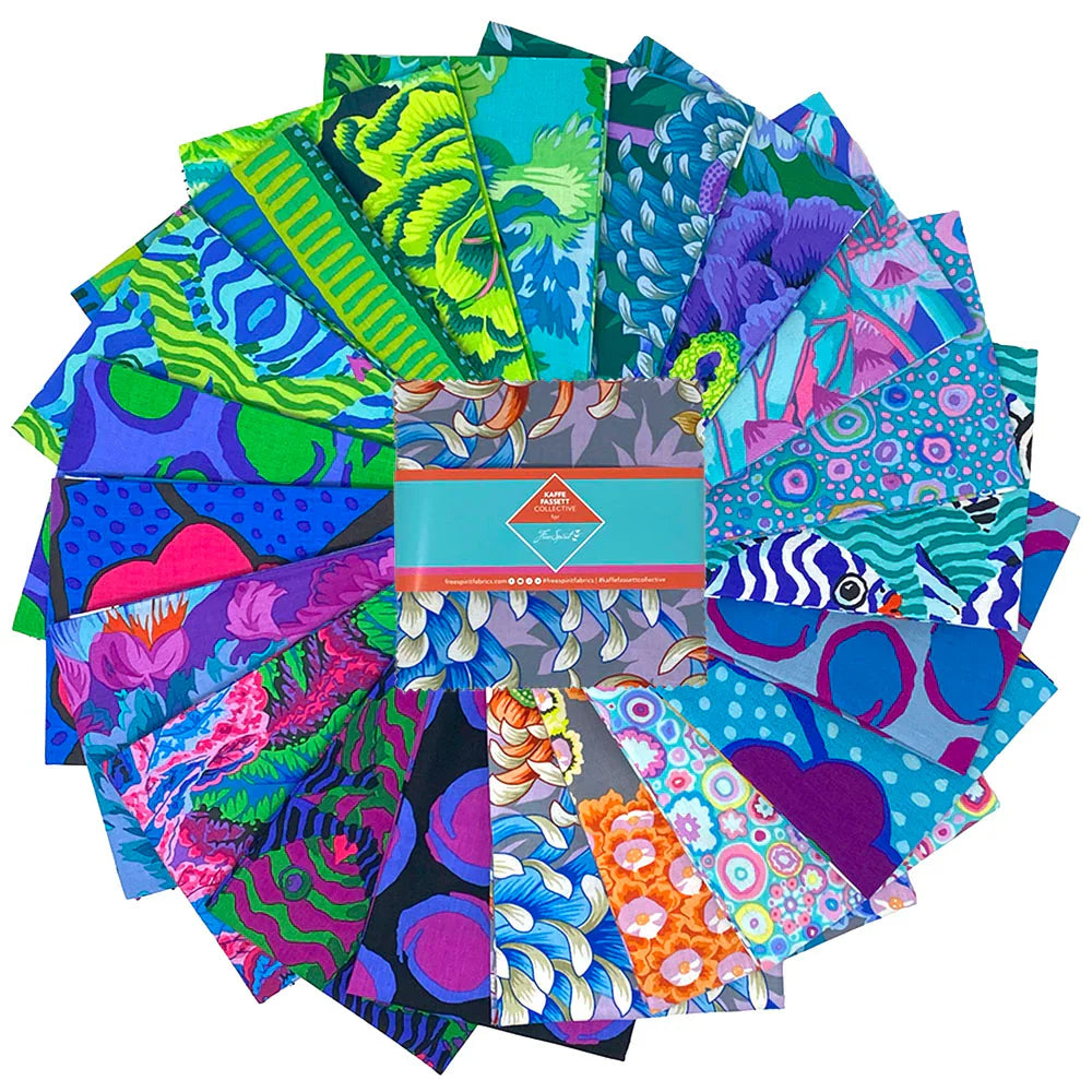 August 2025 Cool 5" Squares Kaffe Fassett Collective Free Spirit Cotton Fabric FS-FB6CPGP.AUG25COOL