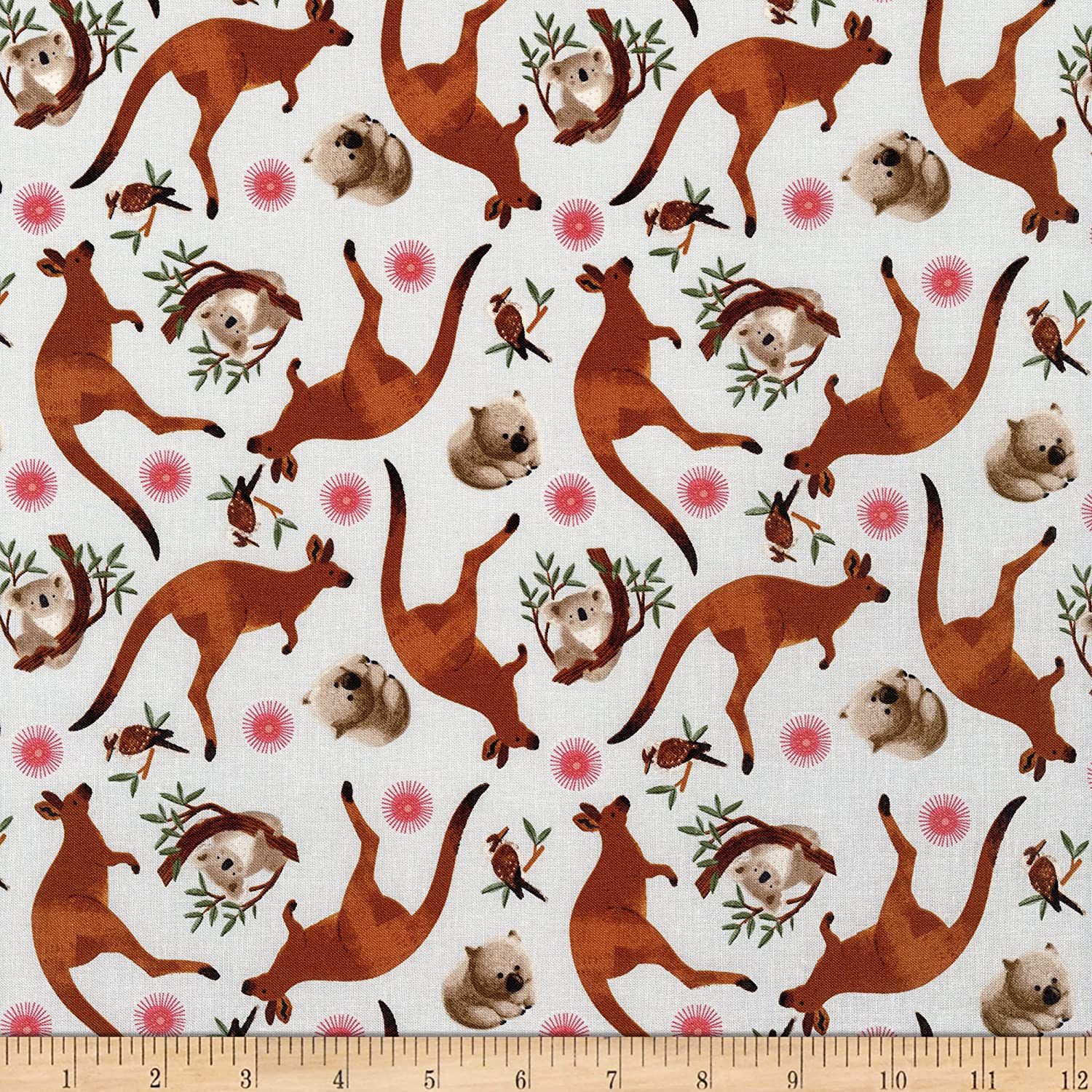 Aussie Friends Mixed Aussie Animals Kangaroo Koala Bear Wombat Light Gray Victoria Barnes Blank Quilting Cotton Fabric BQ 2093-90