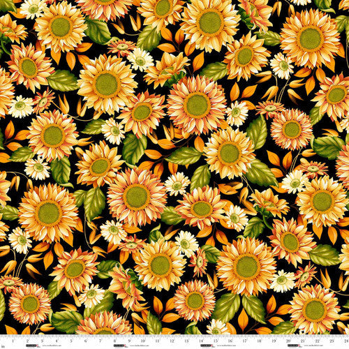 Autumn Fields Sunflowers Black Art Loft Studio E Cotton Fabric SE-8366-99