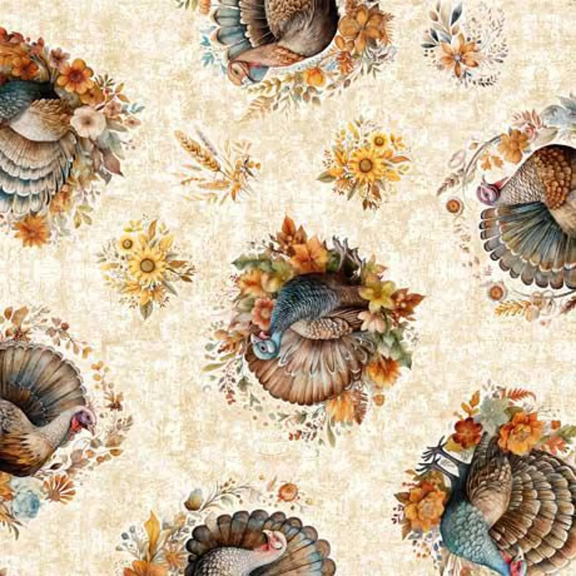 Autumn Spice Turkey Toss Cream Quilting Treasures Cotton Fabric QT-2600-30598-E