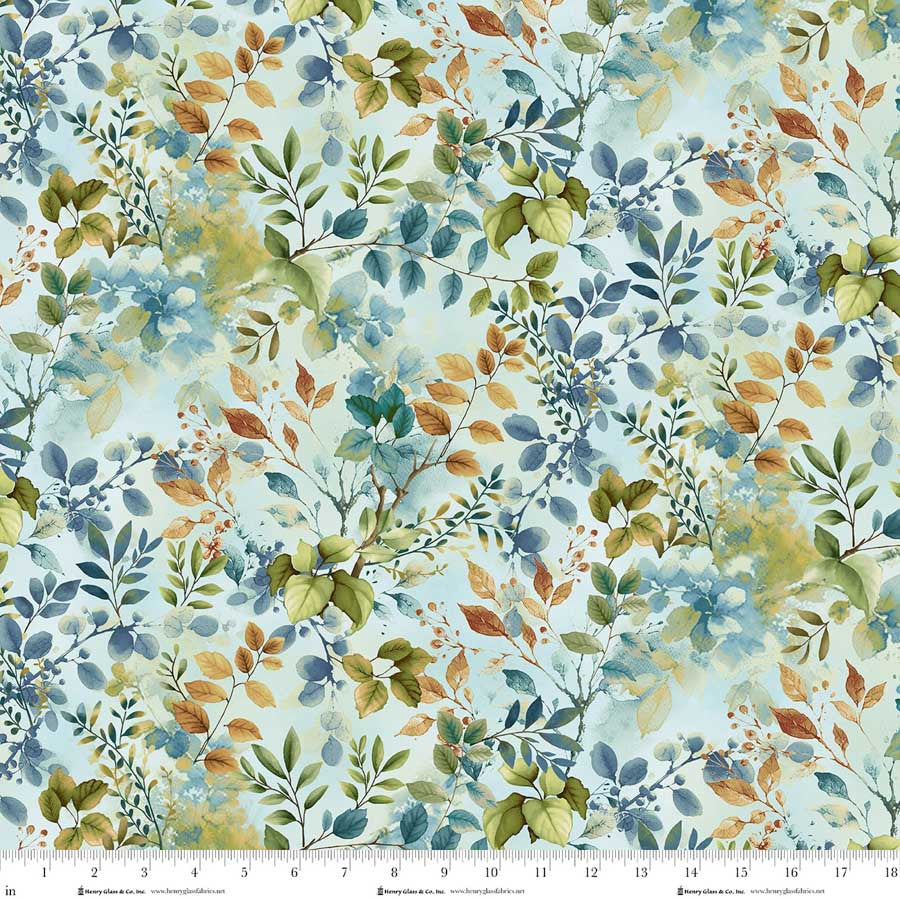 Awakenings Foliage Pale Blue Jan Mott Henry Glass Cotton Fabric HG-3527-17