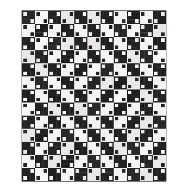 Basically Black and White Shifting Squares Digital Quilt Top 61"x72" Cotton Fabric NC-PL-DQ40245