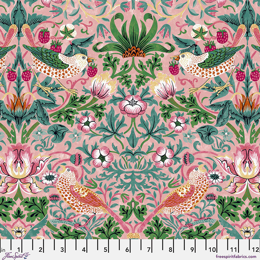Bedford Park Cotton Lawn Strawberry Thief Blush The Original Morris & Co. Free Spirit Cotton Lawn Fabric FS-CLWM016.BLUSH