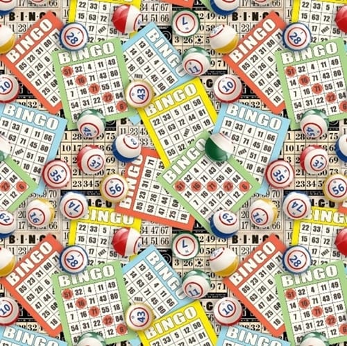 Bingo Game Cards and Number Balls Vintage Packed David Textiles Cotton Fabric DT-DX-6318-4C-1