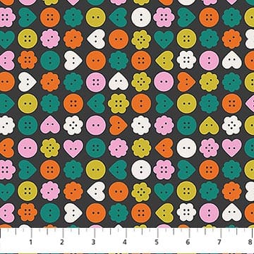 Bits and Bobs Buttons Black FIGO Northcott Cotton Fabric NC-91266-99
