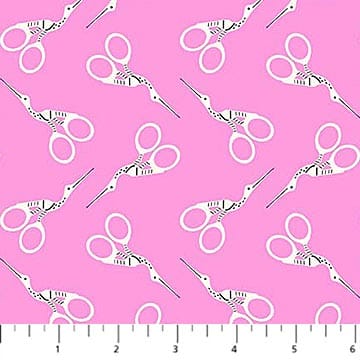 Bits and Bobs Scissors Pink FIGO Northcott Cotton Fabric NC-91270-21