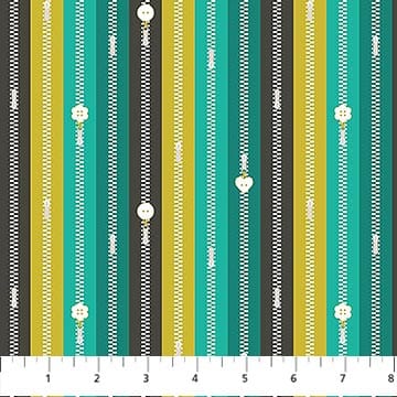 Bits and Bobs Zippers Teal FIGO Northcott Cotton Fabric NC-91267-64