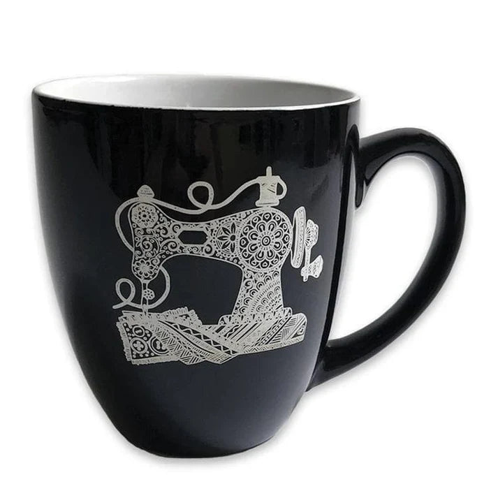 Black Bistro Mug with Sewing Machine Fabric Fanatics FF-1914