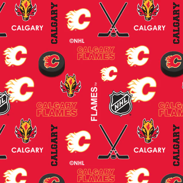 Calgary Flames NHL Hockey Allover Sykel Enterprises Polyester Fleece Fabric NHL-1385-FLA