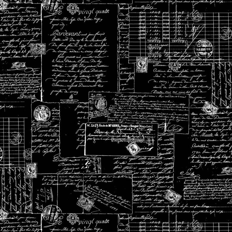 Calligraphy on 108" Wide back Black Michael Miller Cotton Fabric MM-WBX9166-BLAC-D