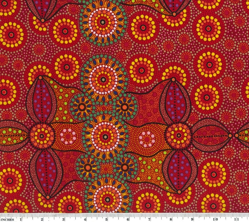 Campsite Red Bernadine Wallace M&S Textiles Australia Cotton Fabric MSTA-CAMR-Red