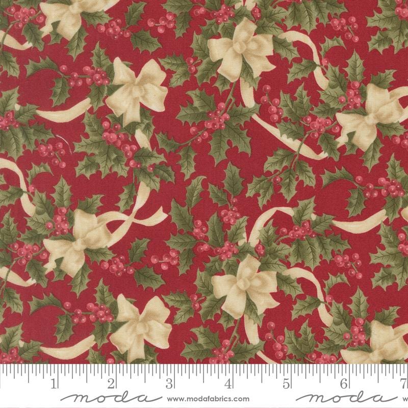 Candlelight Christmas Bows Holly Berries Crimson Red 3 Sisters Moda Cotton Fabric MD-44423-13