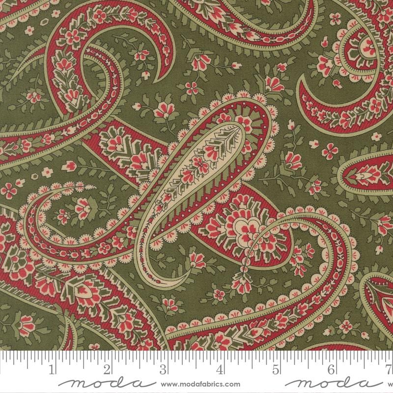 Candlelight Christmas Plaza Paisley Holly Dark Green 3 Sisters Moda Cotton Fabric MD-44422-15