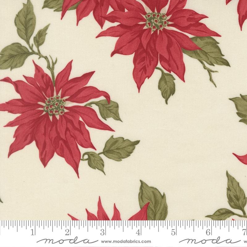 Candlelight Christmas Poinsettia Florals Cream 3 Sisters Moda Cotton Fabric MD-44420-11
