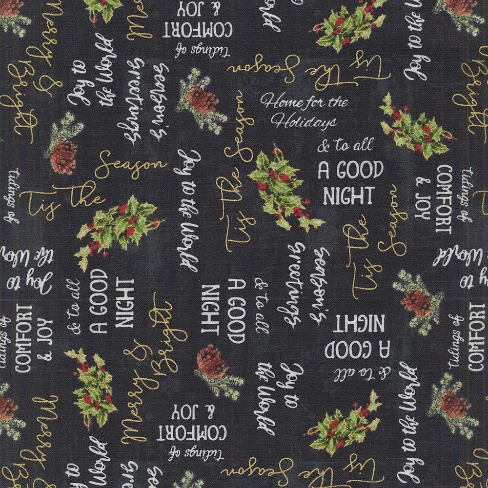 Comfort and Joy Holiday Words Metallic Black Windham Cotton Fabric WF-51886M-3