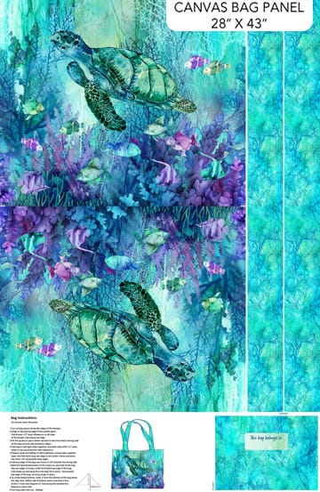 Coral Reef Bag Panel 28" Turquoise Multi CANVAS Deborah Edwards and Melanie Samra Northcott Cotton CANVAS Fabric NC-C28885-66