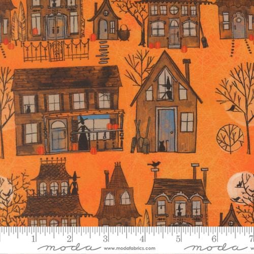 Coven Witch Village Landscape Nature Haunted Houses Pumpkin Orange Robin Pickens Moda Cotton Fabric MD-48801-12