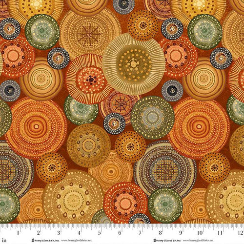 Crow-mazing Large Medallions Rust Brown Jan Mott Henry Glass Cotton Fabric HG-3440-35