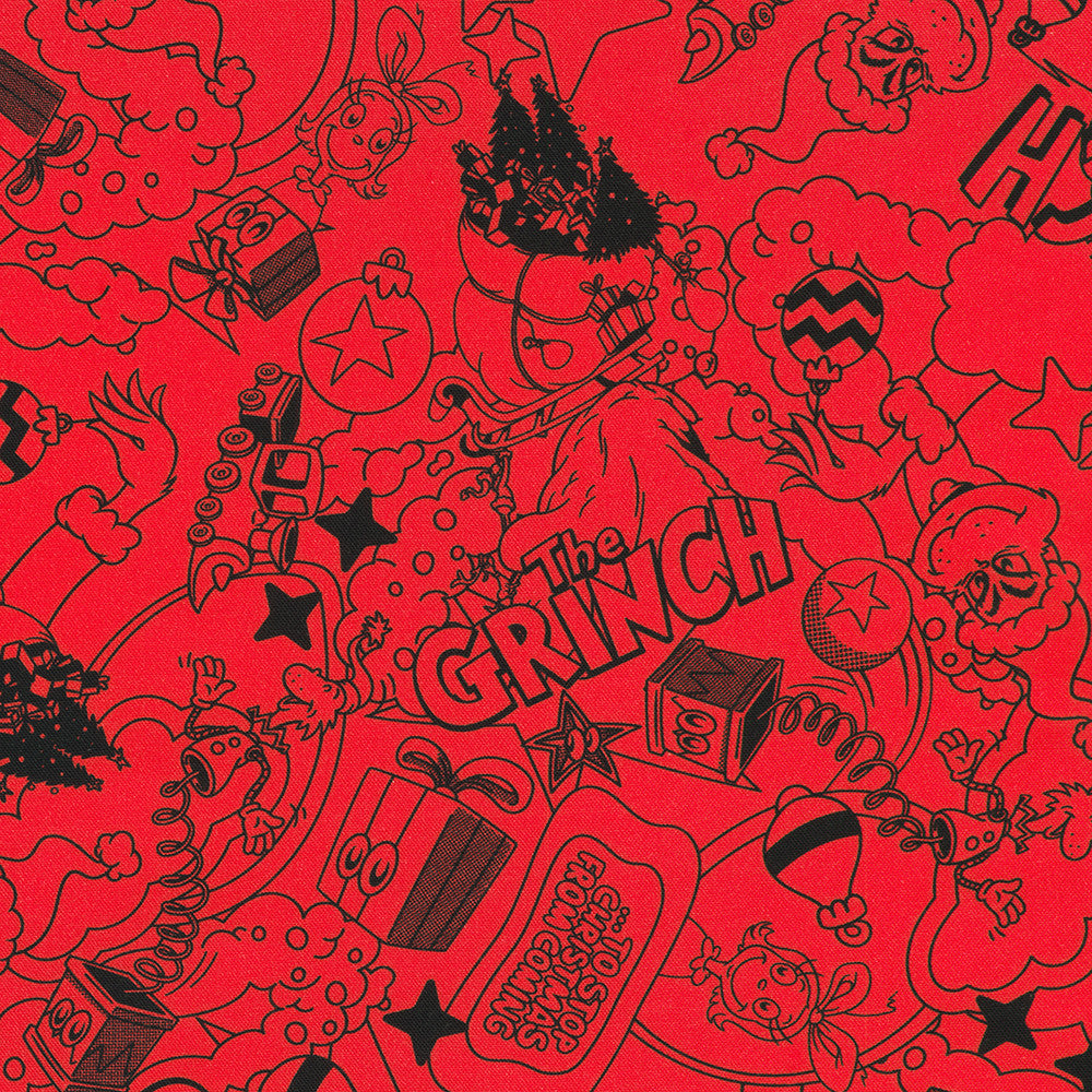 Dr. Seuss How the Grinch Stole Christmas Comics Red Robert Kaufman Cotton Fabric RK-ADED-23099-3