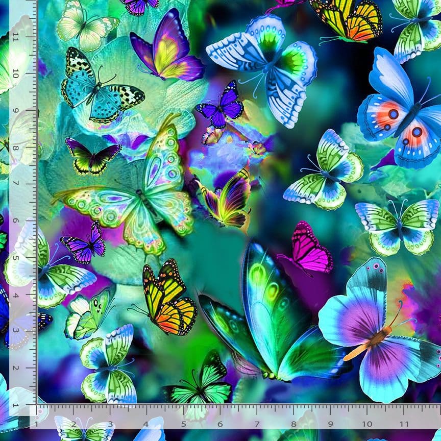 Extra Wide Backings 108" Wide back Electric Butterflies Multi Timeless Treasures Cotton Fabric TT-XNATURE-CD3157-MULTI