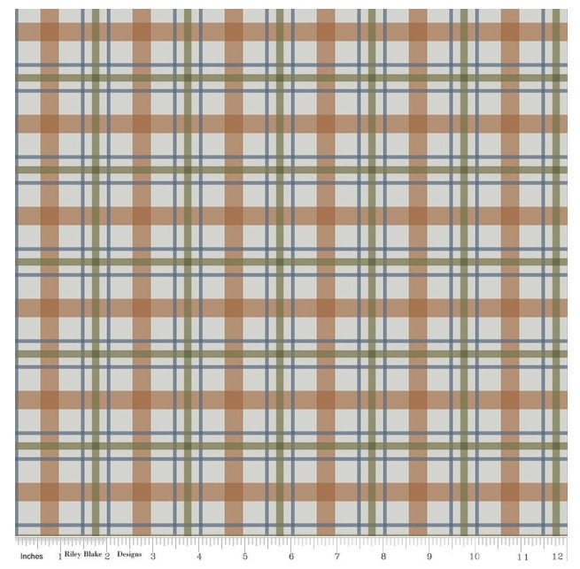 Flannel Cretaceous Plaid Grey Brown Green Blue Amanda Niederhauser Riley Blake Cotton FLANNEL Fabric RB-F17506-GRAY