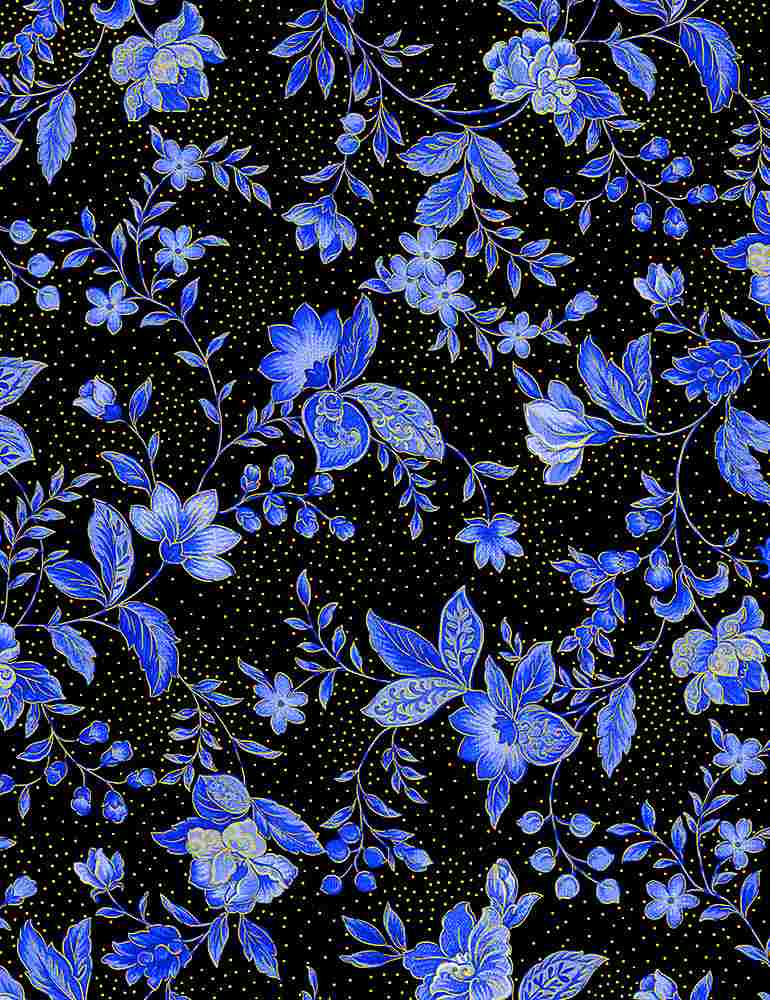 Fleur Tossed Metallic Florals Black Sapphire Timeless Treasures Cotton Fabric TT-CM1003 Black