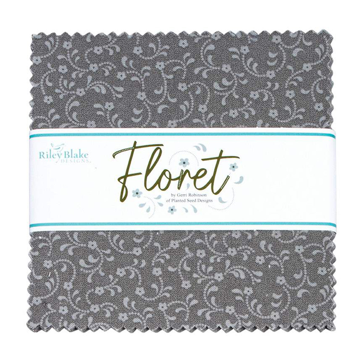 Floret 5" Square Stacker Gray Gerri Robinson Riley Blake Designs Cotton Fabric RB-10-675-Gray-42