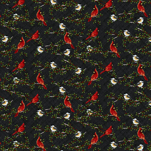 Frozen Time Cardinals Black Jan Mott Henry Glass Cotton FabricHG-2712-99 Black
