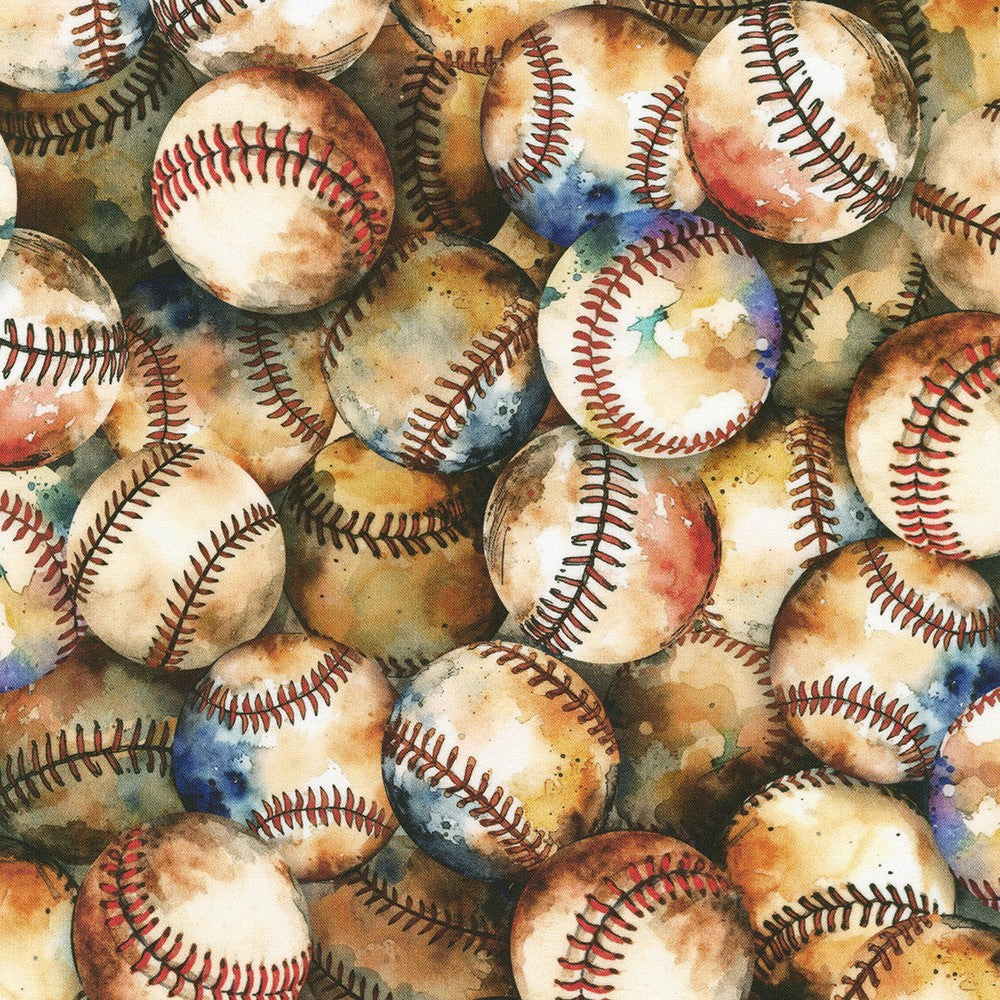 Game Day Packed Baseball Vintage Robert Kaufman Cotton Fabric RK-SRKD-22907-200