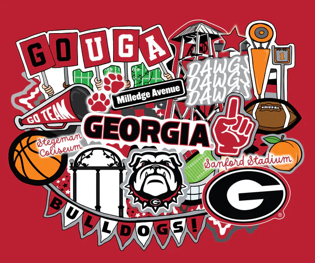 Georgia Bulldogs NCAA College Doodle Panel 36" Sammy Sykel Enterprises Cotton Fabric GA-2000
