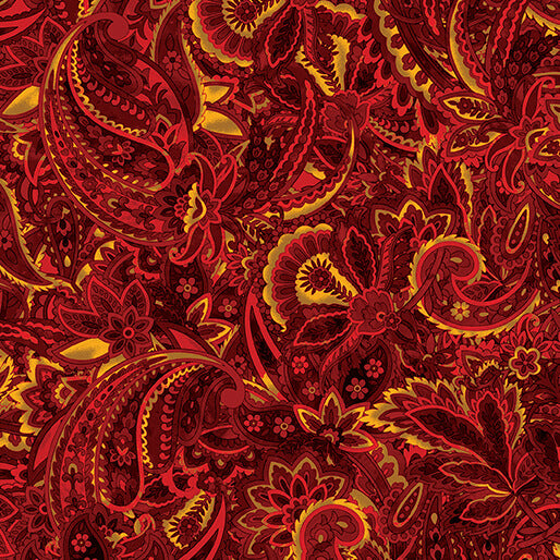 Harvest Beauty Paisley Scroll Red GoldKanvas Studio Benartex Cotton Fabric BE-15274-10