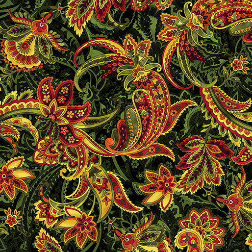 Harvest Beauty Paisley Green Kanvas Studio Benartex Cotton Fabric BE-15270-44