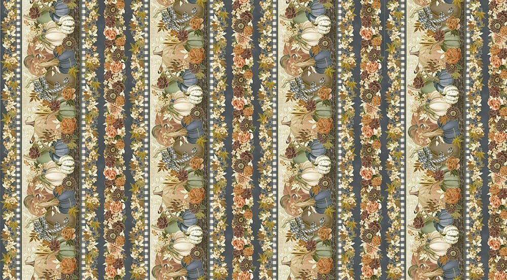 Hello Fall Pumpkin Stripe Denim Blue Gold Metallic Lynnea Washburn Robert Kaufman Cotton Fabric RK-AWHDM-23914-67