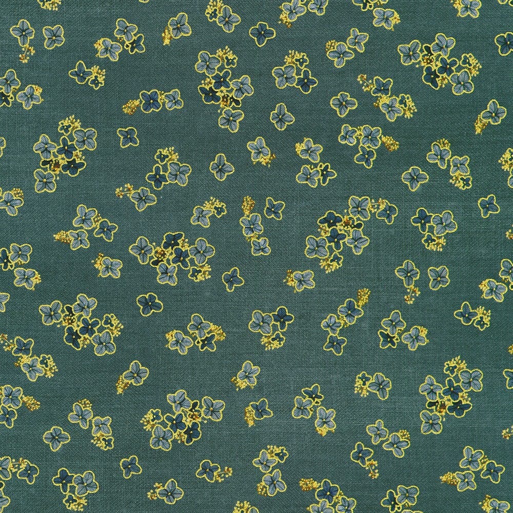 Hello Fall Small Flowers Navy Blue Gold Metallic Lynnea Washburn Robert Kaufman Cotton Fabric RK-AWHDM-23921-9