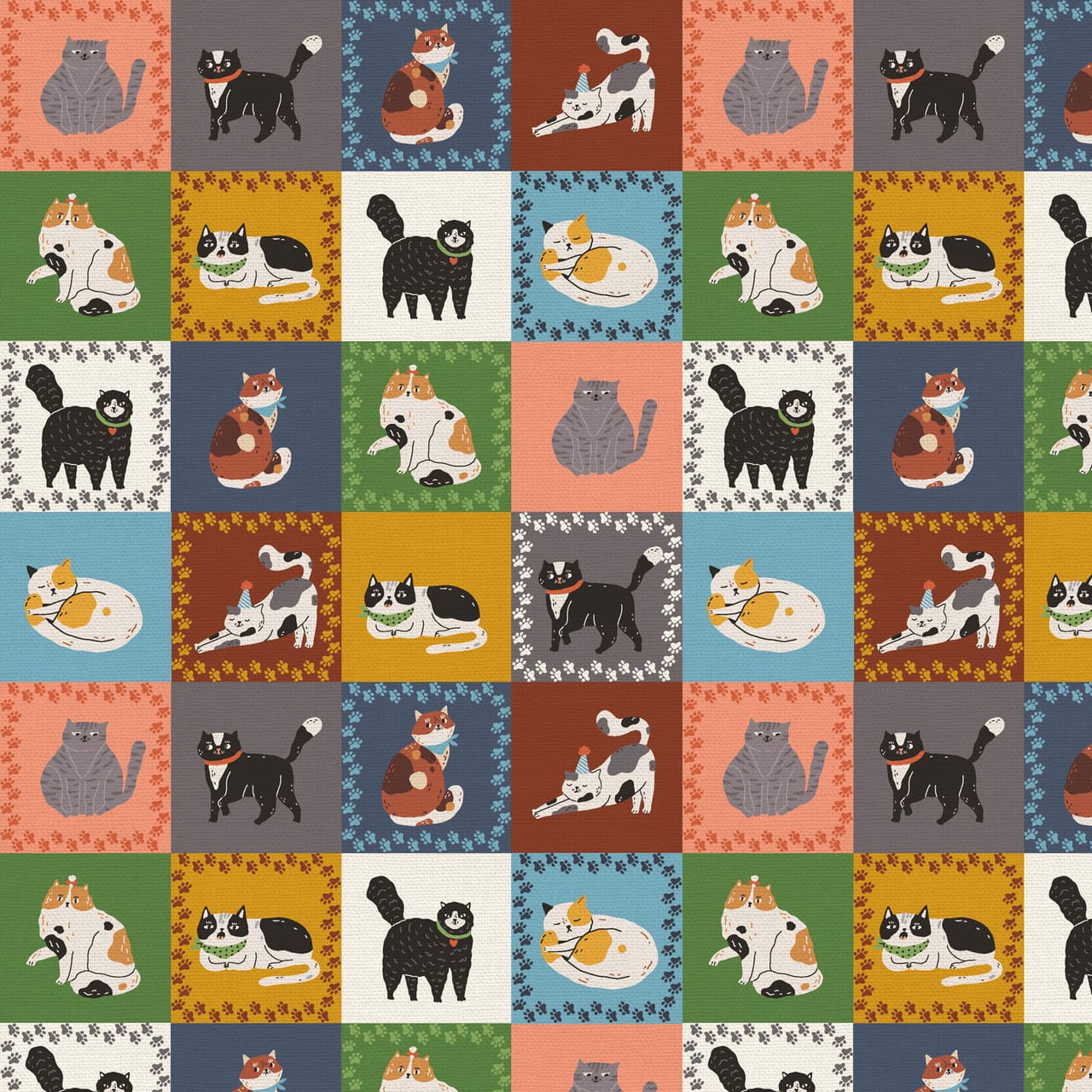 Here Kitty, Kitty Cat Squares Multi Paintbrush Studio Cotton Fabric PBS-120-24967