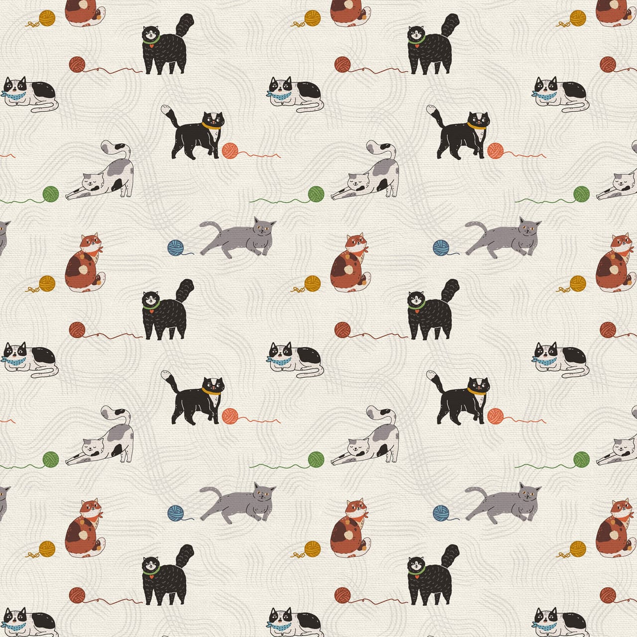 Here Kitty, Kitty Playtime White Cream Paintbrush Studio Cotton Fabric PBS-120-24969