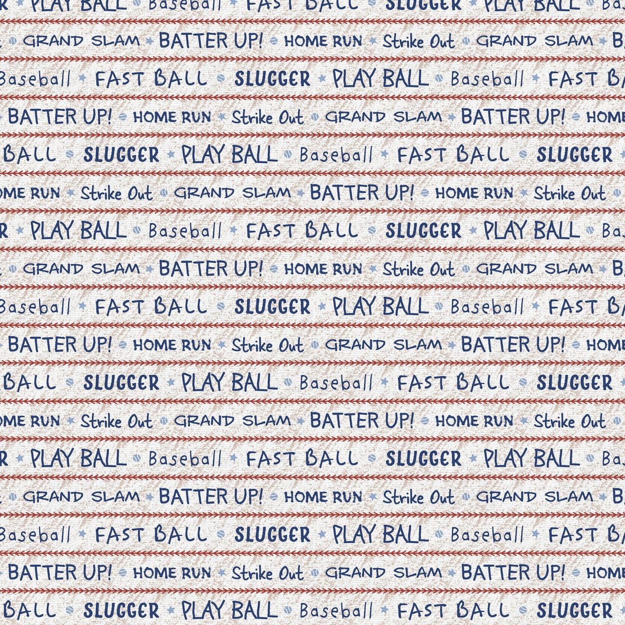 Hey, Batter Batter Play Ball Word Stripe Blue Red Paintbrush Studio Cotton Fabric PBS-120-25385